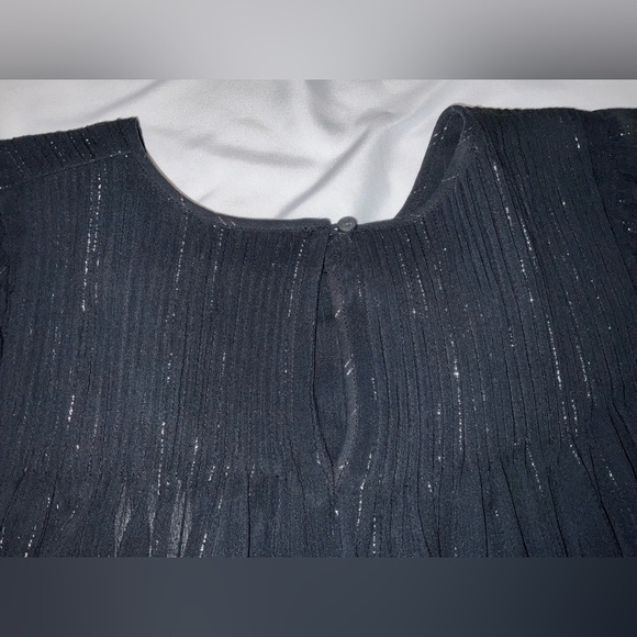 Unsubscribed black pintuck silk blouse with silver metallic accents - size 4/NWT - Picture 14 of 15